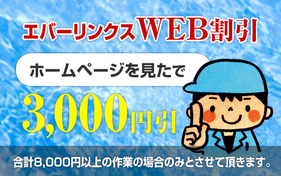 エバーリンクスWEB割引　ホームページを見たと伝えて3000引　合計8千円以上の作業の場合のみとさせて頂きます。